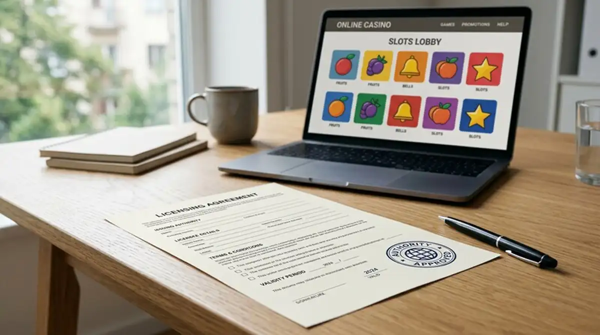 Casino uden ROFUS 2026 illustreret med licensdokument og laptop